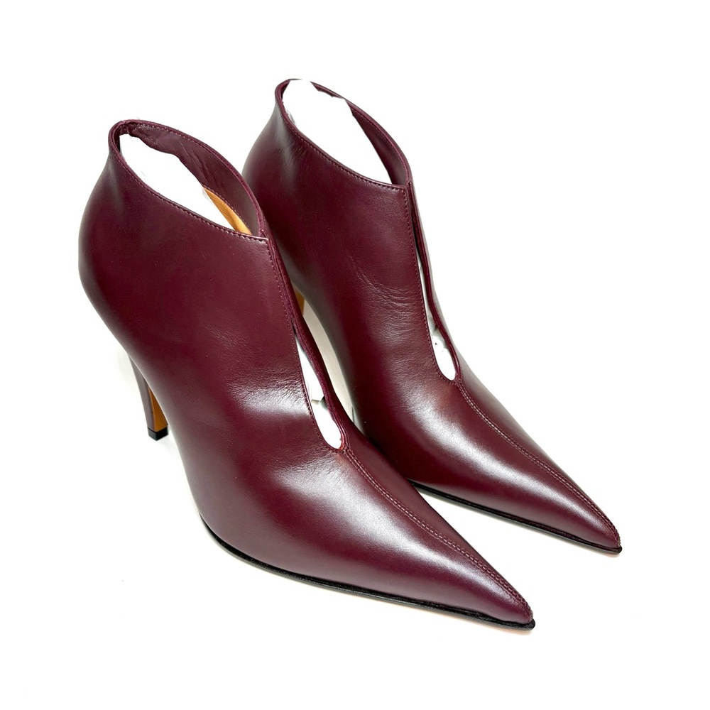 New! MCQUEEN Birdee Slashed Brown Leather Pointed Toe Stiletto Booties | 38